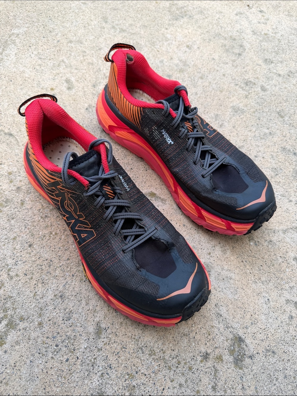 HOKA ONE ONE Women's EVO Mafate 2 Matrix Vibram Blk/Orange Running Shoe Size 8.5